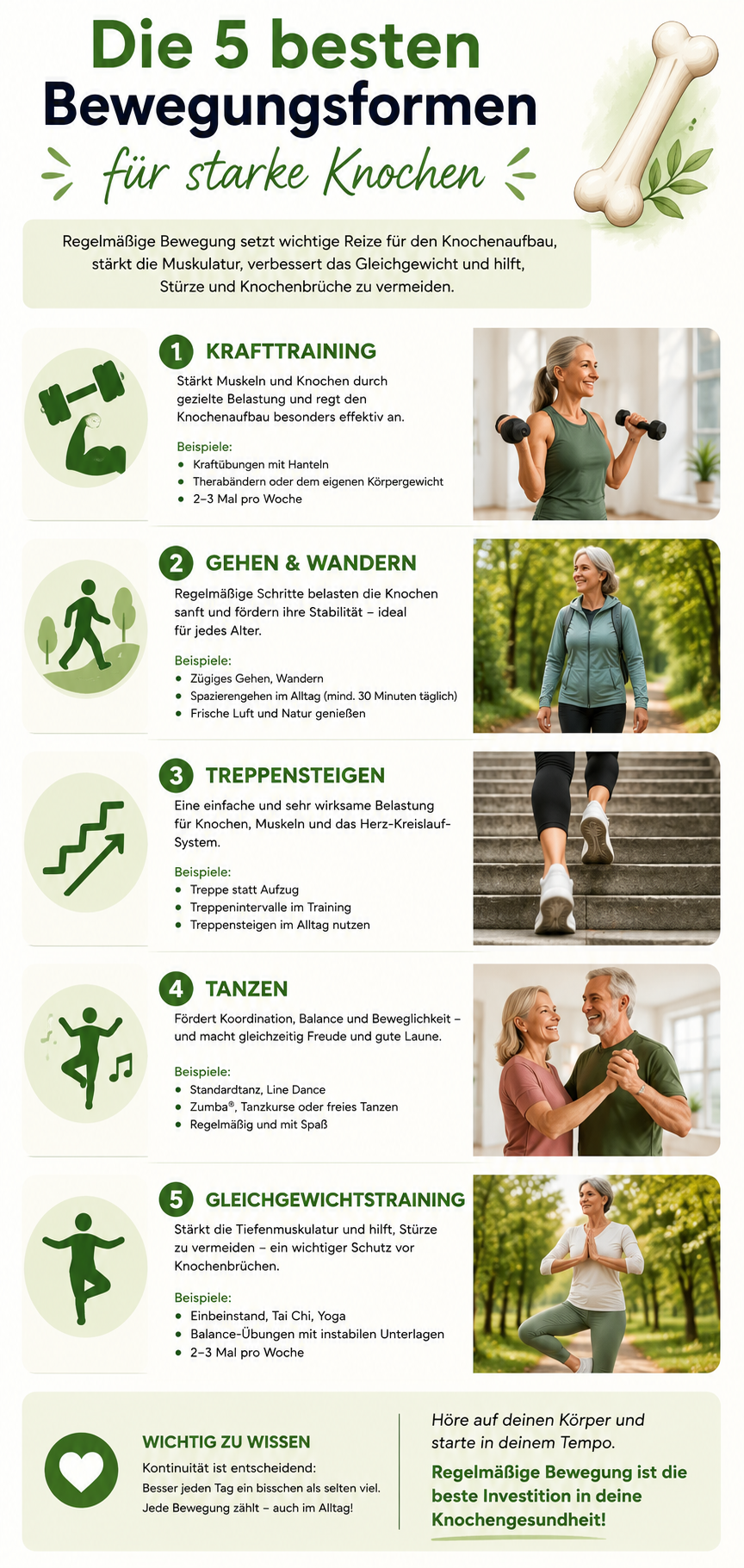 Regelmäßige Bewegung ist ein wichtiger Baustein zum Erhalt gesunder Knochen