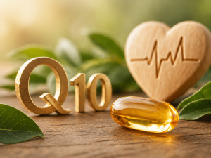 Coenzym Q10 Kapsel mit Herzsymbol – Energie und Zellschutz