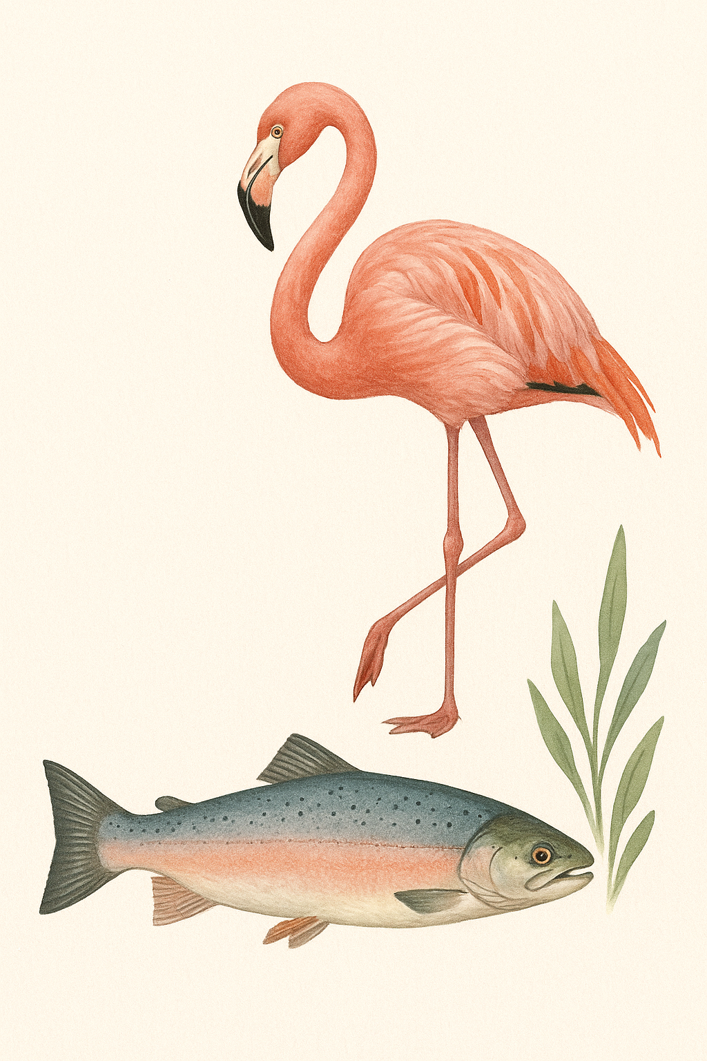 Flamingo und Lachs als natürliche Quellen für Astaxanthin – antioxidatives Carotinoid für Zellschutz, Hautgesundheit und Energie.