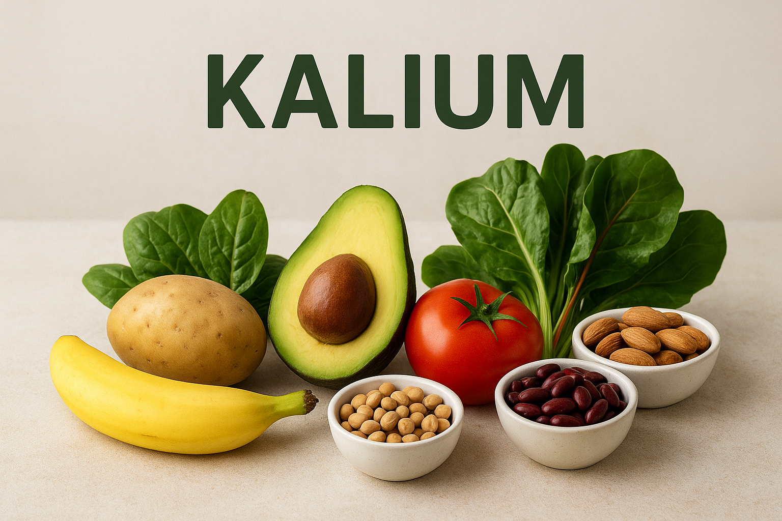 Kalium - in vielen frischen Lebensmitteln enthalten. Kaliummangel kann man mit Obst und Gemüse vorbeugen.