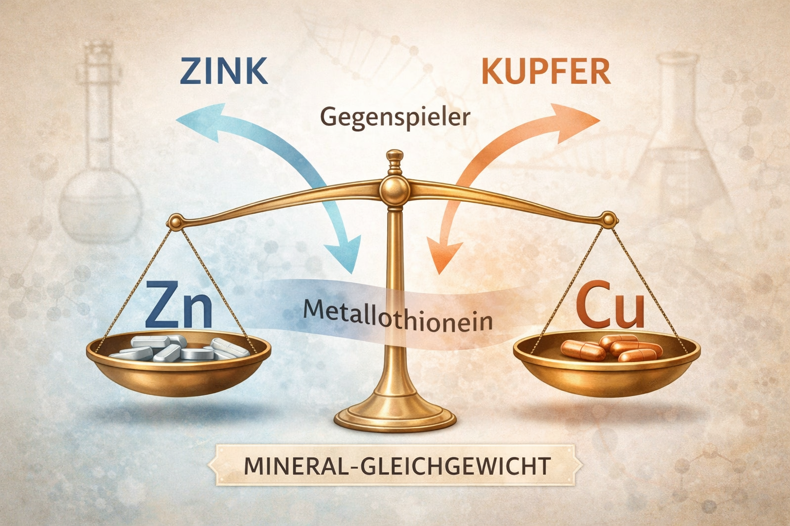 Kupfer und Zink müssen im Körper eine ausgewogene Balance bilden.