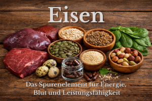 Eisenmangel ist weit verbreitet. Das Bild zeigt eisenreiche Lebensmittel.