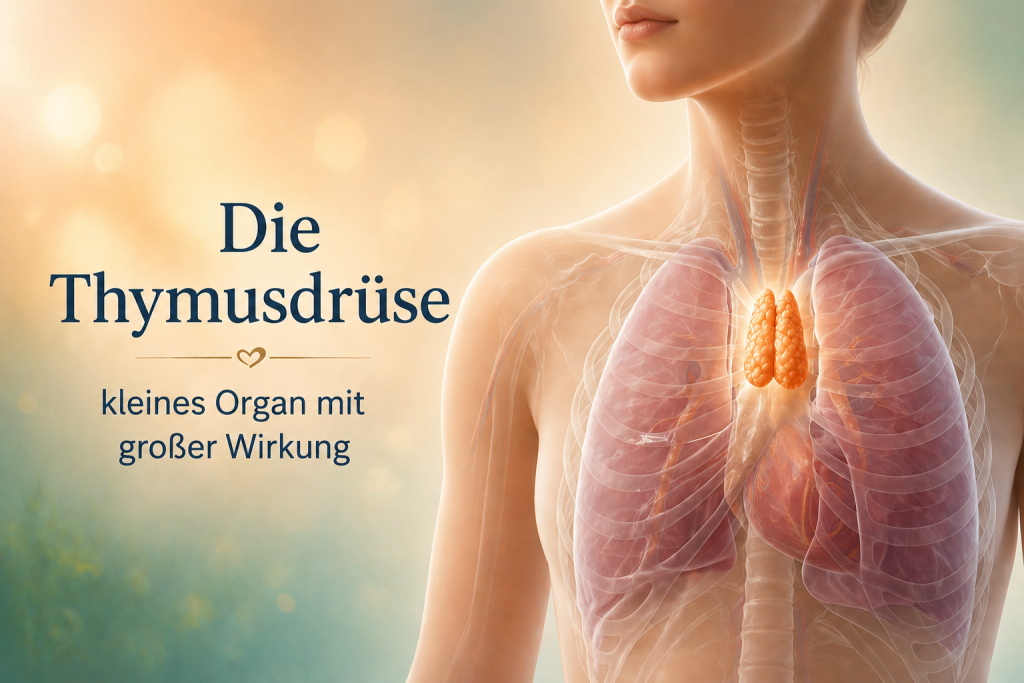 Thymusdrüse im Brustraum hinter dem Brustbein oberhalb des Herzens