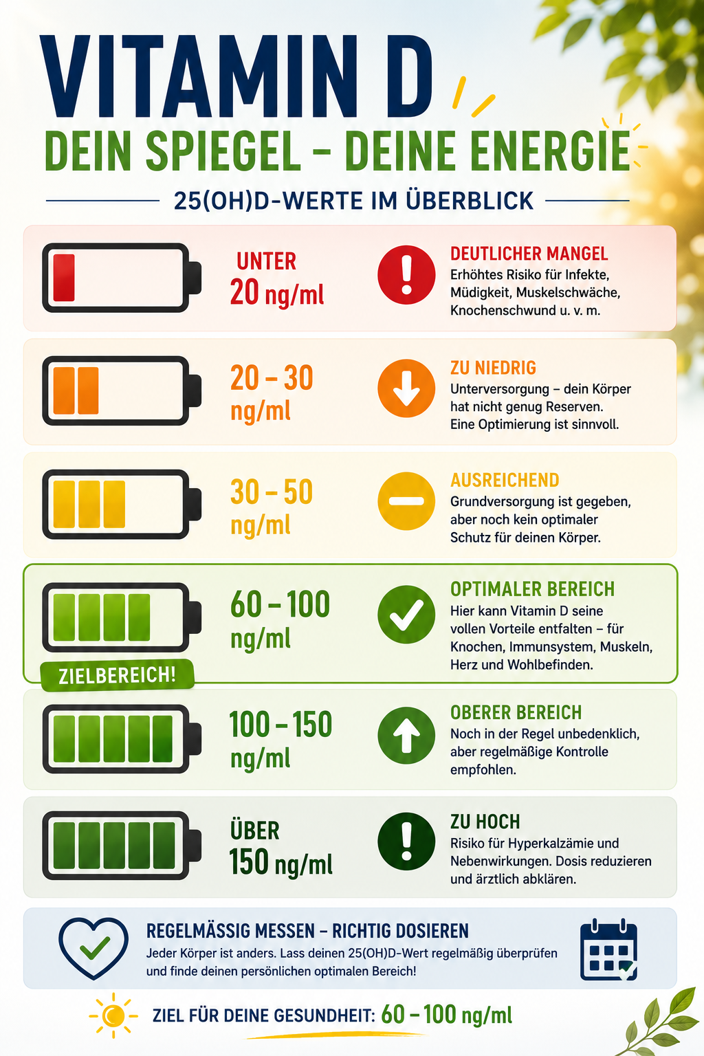 Die einzelnen Vitamin D Werte werden als Batteriezustand angezeigt.